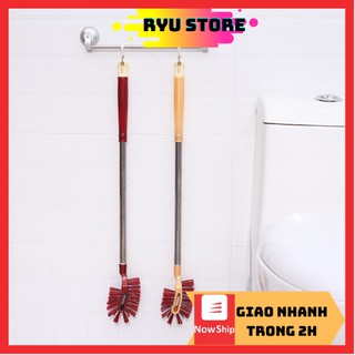 Cây chà bồn cầu ❤️𝑭𝑹𝑬𝑬𝑺𝑯𝑰𝑷❤️Cây chà tolet 2 đầu cán inox thiết kế lông chổi mềm làm sạch sẽ bụi bẩn