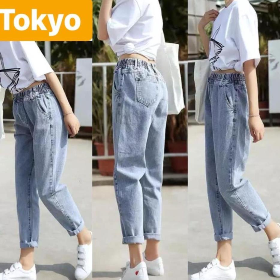 QUẦN JEAN BAGGY NỮ CHẤT BÒ XANH TRƠN LƯNG THUN CẠP CHUN LƯNG CAO NÂNG MÔNG NHẬT BẢN CAO CẤP DB-330,TOKYO FASHION ! * / -