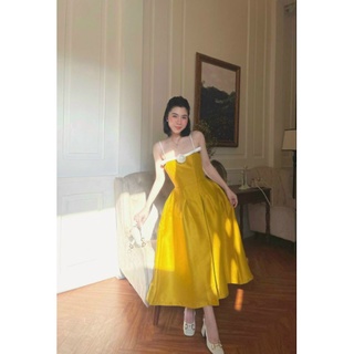 Đầm midi tafta 2 dây kèm hoa