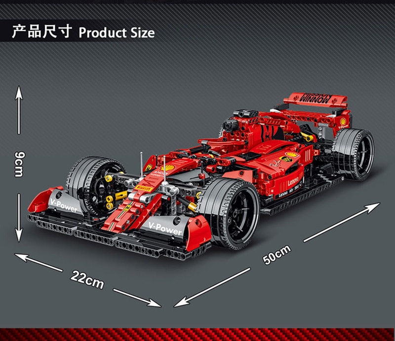Đồ chơi Lắp ráp Mô hình siêu xe 023005 Technic Supercar Magic Cool Red Ferrari SF90 F1 Formula Racing Car 1:14