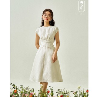 Olv - đầm white pleated waist dress