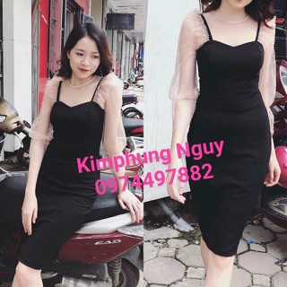 Đầm body phối lưới