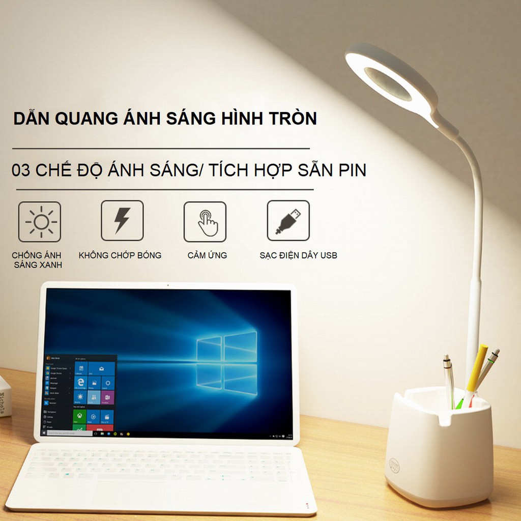 Đèn Bàn Làm Việc LED Chống Cận PIN 3200mah, Cảm Ứng Tích Điện - Hàng Chính Hãng