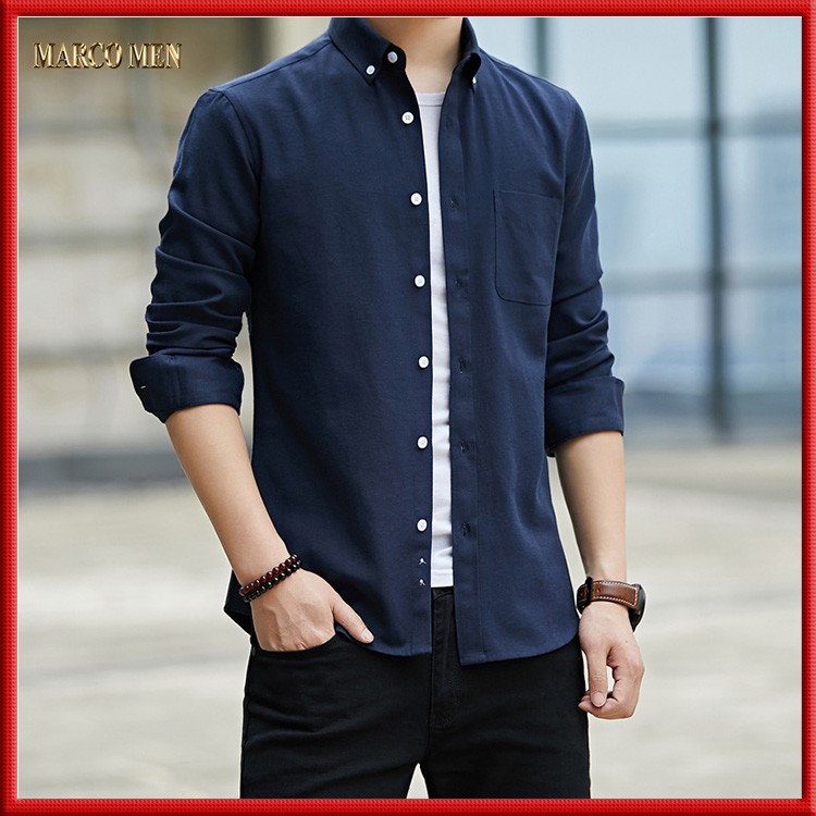 Áo sơ mi nam trơn dài tay dáng ôm hàn quốc vải oxford dày dặn XDA