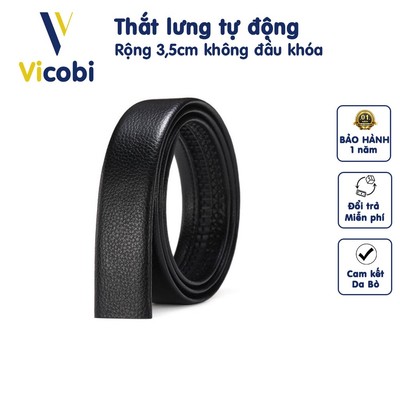 Thắt lưng nam da bò Vicobi TC35, dây lưng không đầu khóa bản 3,5cm