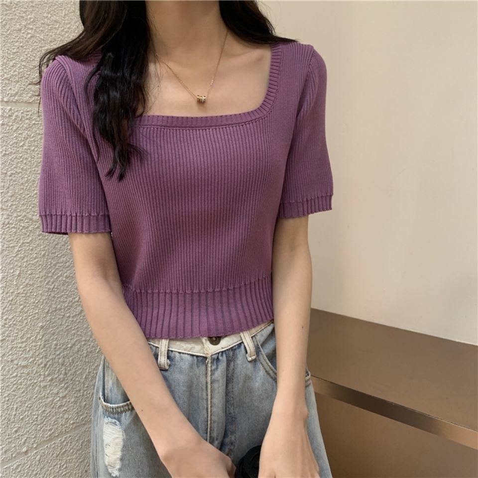 Áo Thun Tay Ngắn Cổ Vuông Màu Trắng Thời Trang Mùa Hè Xinh Xắn Cho Nữ