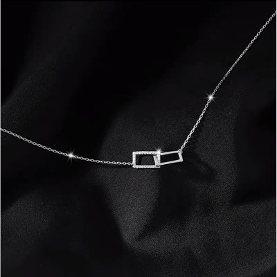 Dây chuyền bạc nữ TLEE mặt chữ nhật lồng ghép cá tính TLEE JEWELRY D0178