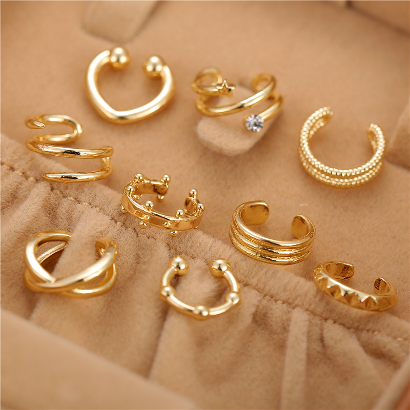 Gold Crystal Fashion Ear Clips Personality Simple Geometry Earrings Women Accessories
