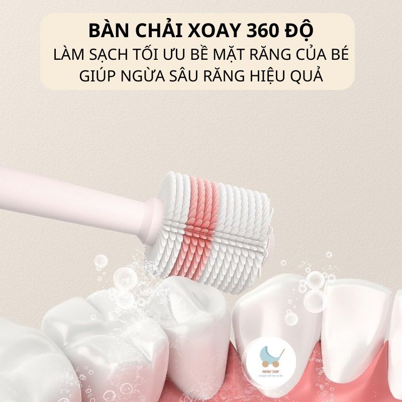 Bàn chải đánh răng siêu mềm cho bé xoay 360 độ STARRY, Bàn chải cầm tay cho trẻ từ 1 tuổi có vách ngăn an toàn