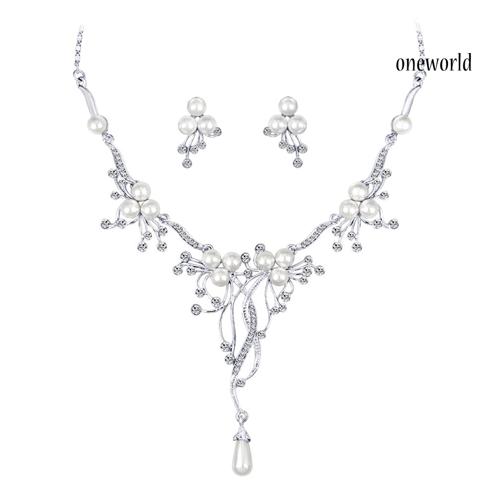 Set Vòng cổ Và Đôi Khuyên Tai Đính Ngọc Trai Nhân Tạo Thời Trang Cho Nữ