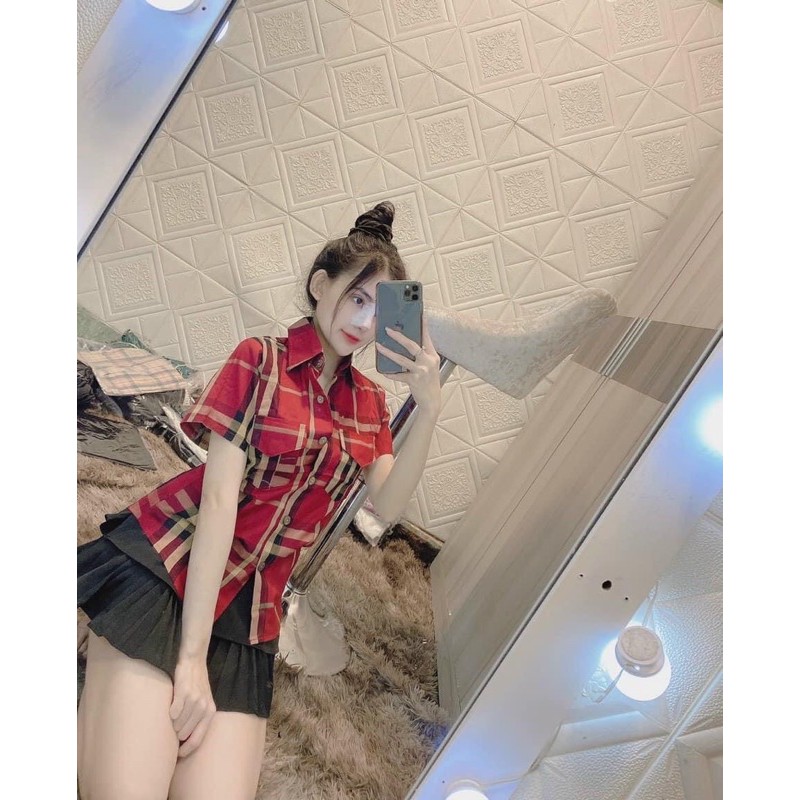 Set áo sơ mi bbr nhiều màu và chân váy xếp ly tầng có túi- chất bao đẹp- ann9399