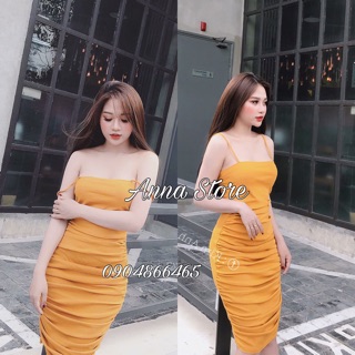 Váy nữ hai dây rúm bụng trước dáng dài ôm body sang chảnh Annastore có ẢNH THẬT khách mua chụp feedback