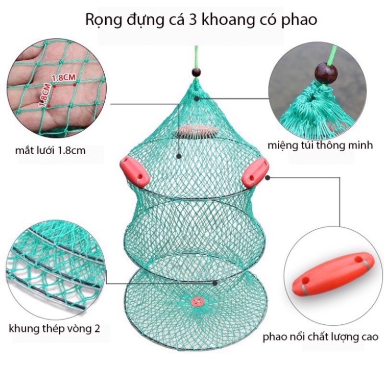 Giỏ Đựng Cá 3 Tầng Có Phao Nổi Giá Rẻ Tải Trọng Cá Lên Đến 20kg