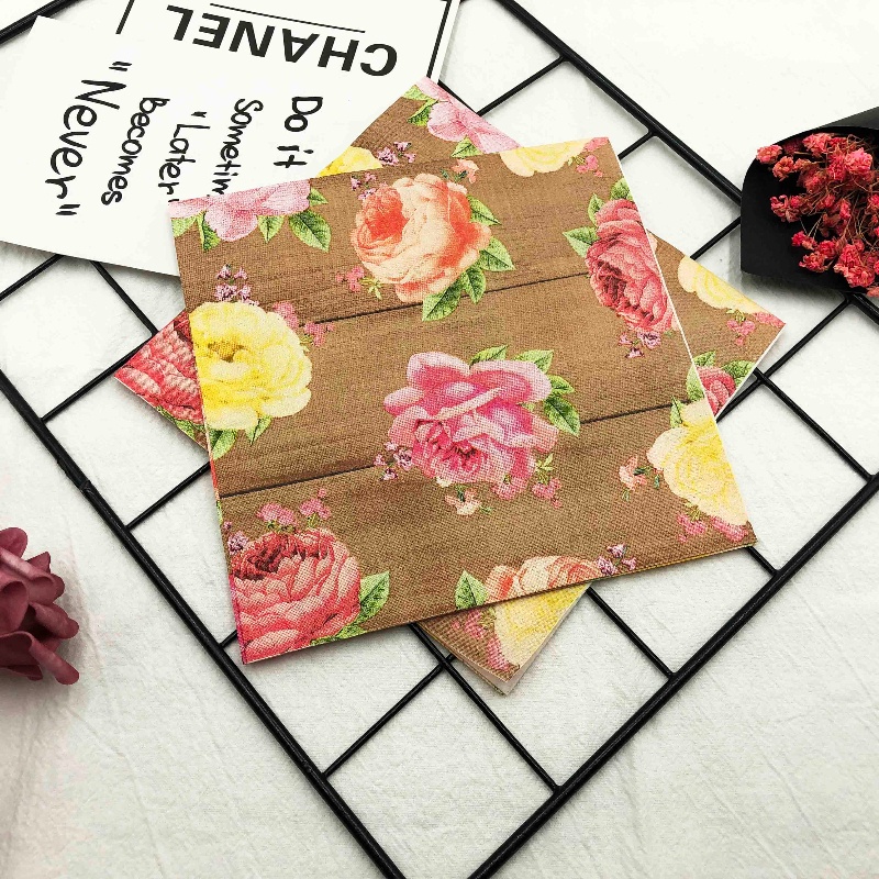 Set 20 Tờ Khăn Giấy In Hình Hoa Cổ Điển Trang Trí Quán Cà Phê &amp; Nhà Hàng