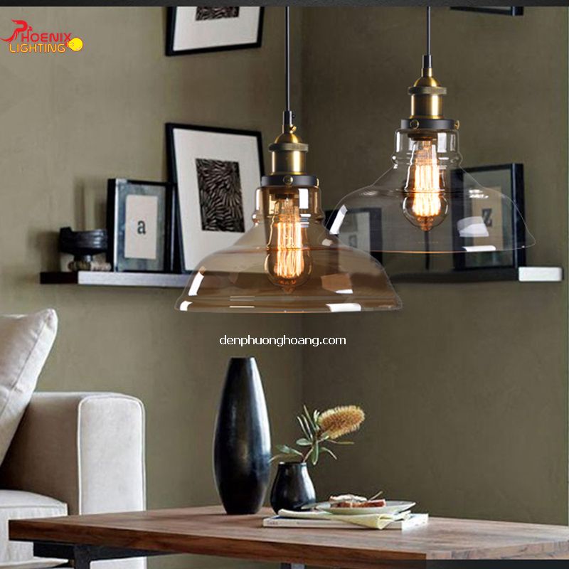 Đèn thả trang trí đuôi đồng chao thuỷ tinh - Đèn Phượng Hoàng