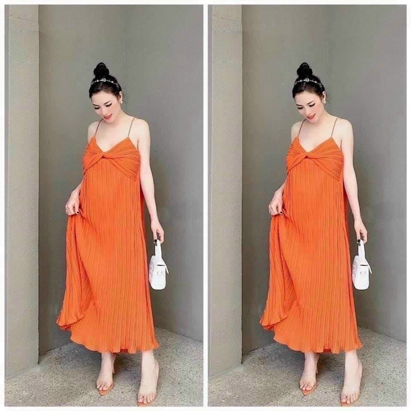 Đầm maxi hai dây nhỏ dập ly xoắn ngực siêu đẹp