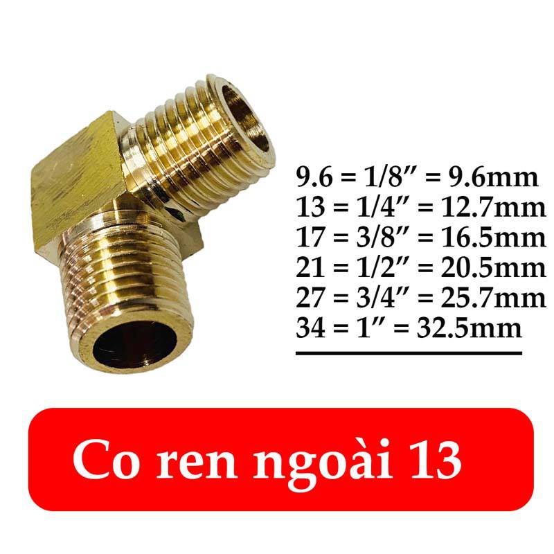 Co Hai Đầu Ren Ngoài Thau - Nối Thau Góc Vuông 2 Đầu Ren Ngoài