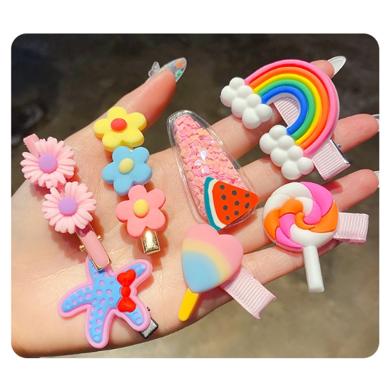 Kẹp Tóc Hình Hoa Nhiều Màu Sắc Cầu Vồng Thời Trang Hàn Quốc Dành Cho Bé Gái