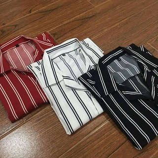 ÁO SƠ MI LỤA SỌC CỔ VEST NAM NỮ NGẮN TAY (5 màu) [mới]