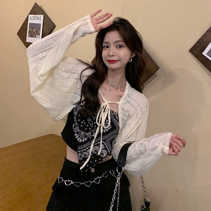 Set áo ống ngắn và áo khoác chống nắng in họa tiết phong cách thời trang ngoài trời (có bán lẻ)