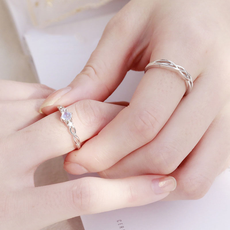 Nhẫn cặp đính đá quý nhân tạo sang trọng có thể điều chỉnh