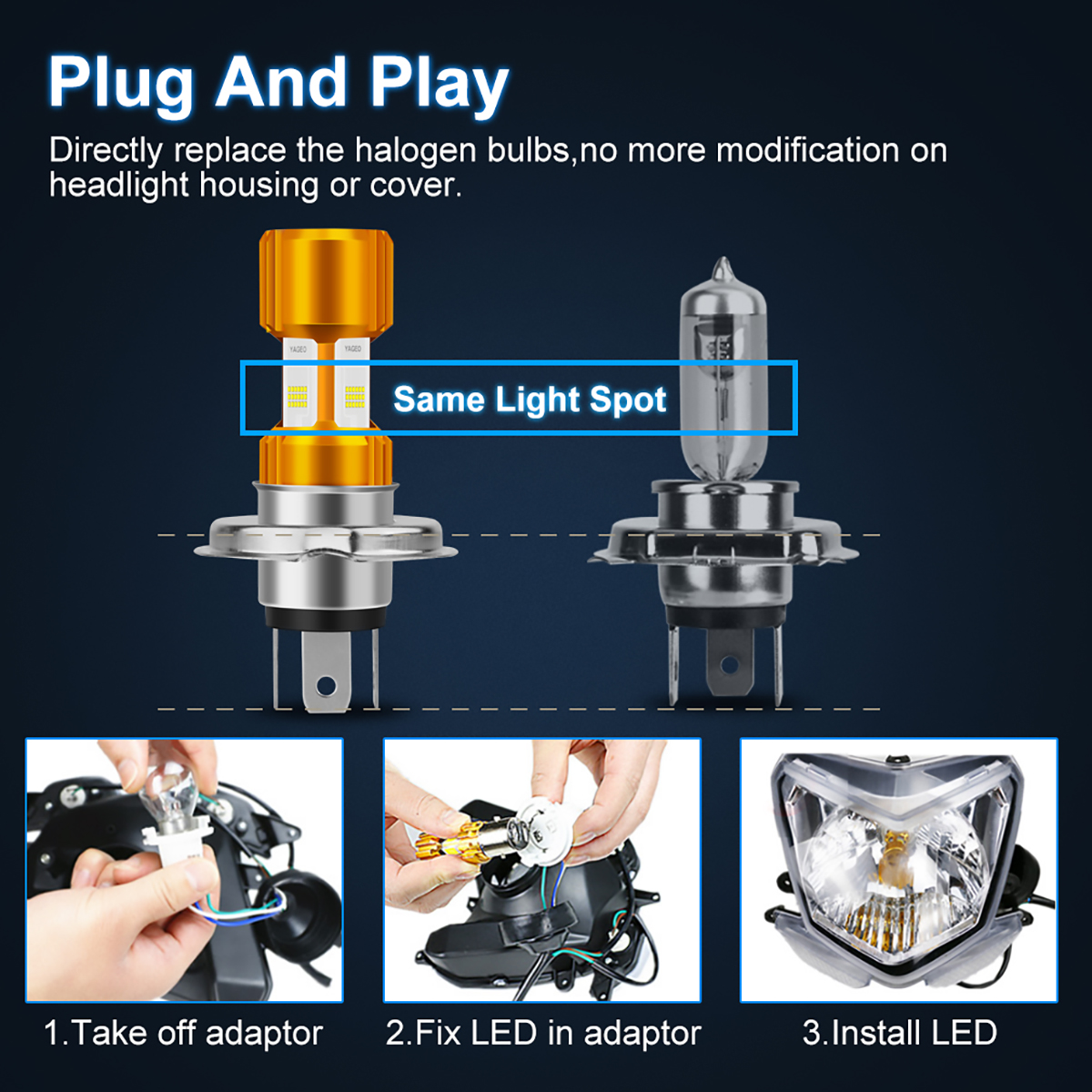 Bóng đèn LED H4/BA20D 12V HS1 H6 1200lm dùng làm đèn pha cho xe mô tô