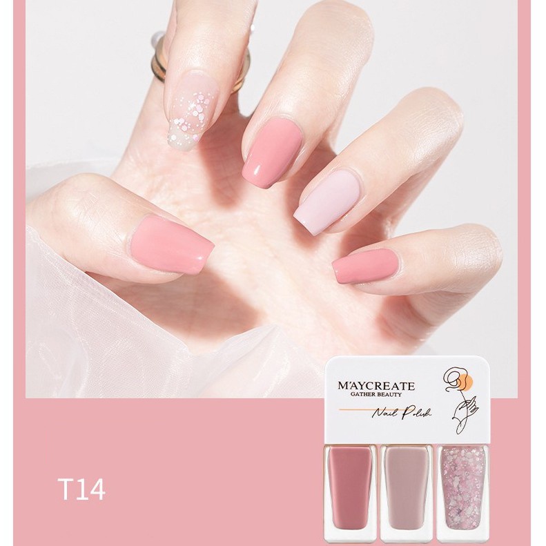 ALNECE Sơn móng tay màu kẹo xinh xắn 3 chai sơn móng Set tay Nail Polish 4g*3