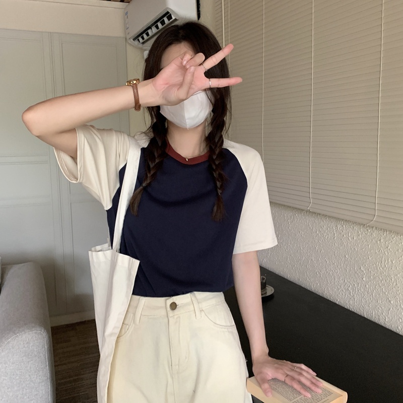 Áo Thun Cotton Tay Ngắn Dáng Ôm Màu Sắc Tương Phản Dễ Phối Đồ 51122