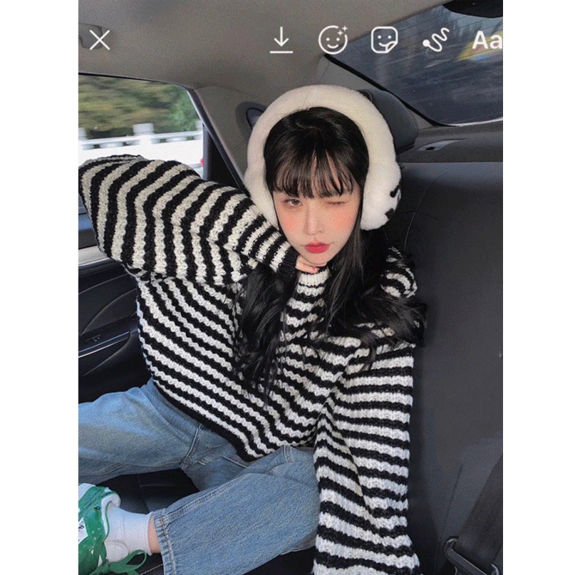 Áo Len Cổ Lọ Họa Tiết Kẻ Sọc Thiết Kế Mới Thời Trang Mùa Đông Dành Cho Nữ