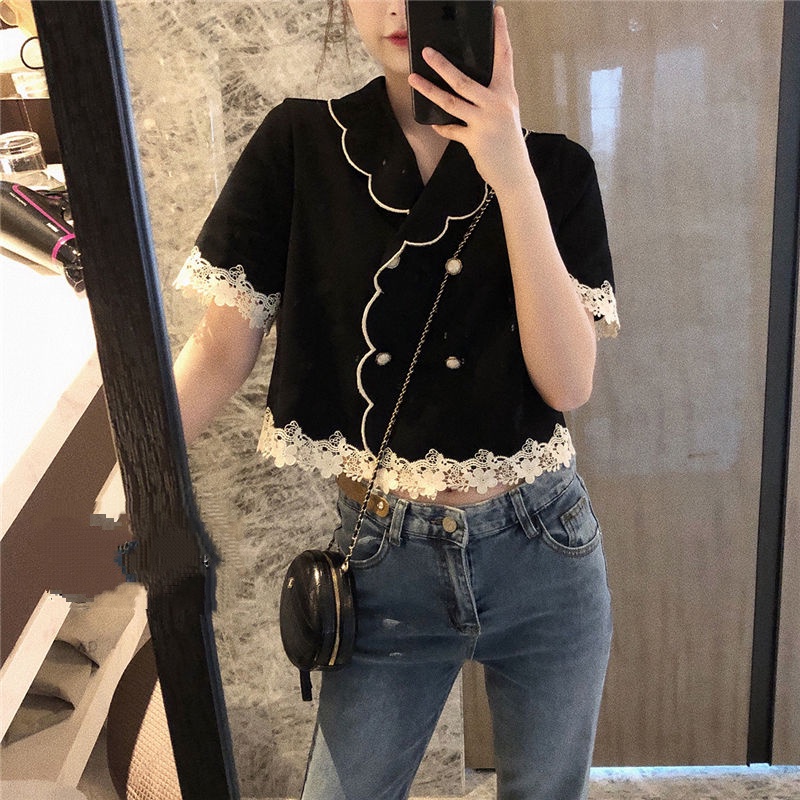 Áo Croptop Tay Ngắn Phối Ren Thời Trang Cho Nữ JL-TX-299