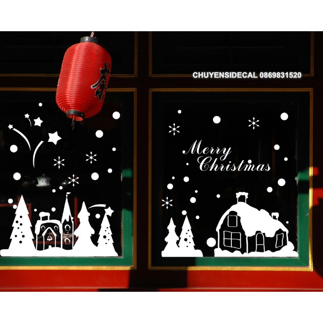 Decal dán tường Noel - Thành Phố nhỏ phủ tuyết pháo trắng