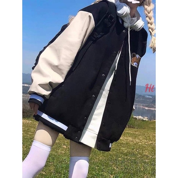 Áo bomber phối tay gấu Splid nỉ ngoại H26