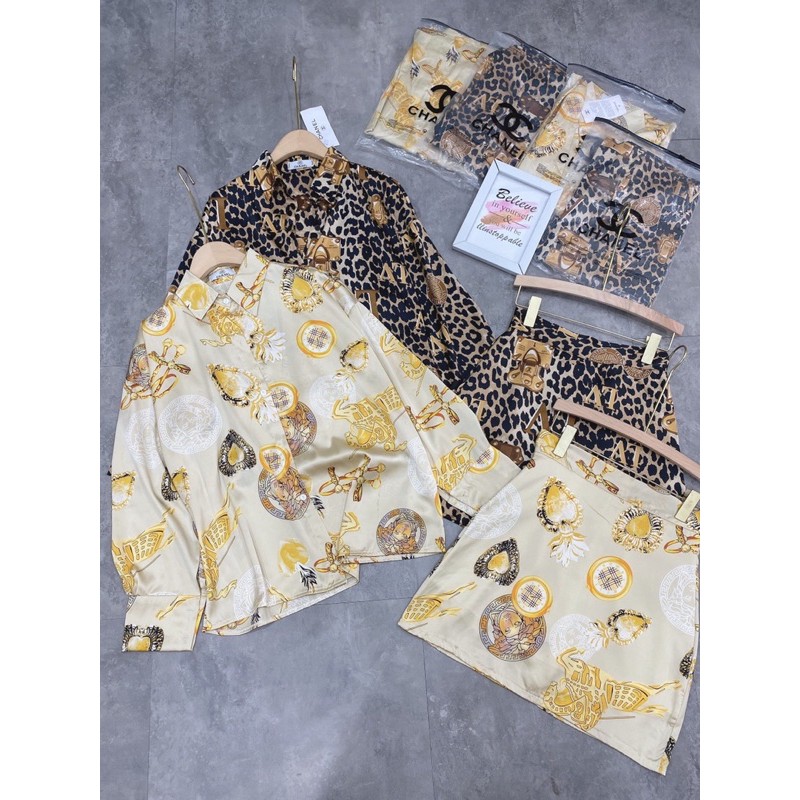 [Siêu Hot] Set Lụa Hoạ Tiết Cá Tính, Set Bộ Áo Sơmi Lụa Kèm Chân Váy Sang Chảnh Có Ảnh Thật Kèm Video | BigBuy360 - bigbuy360.vn