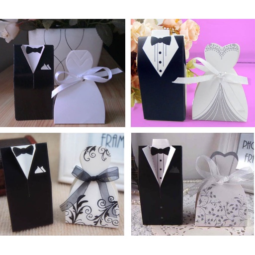 HN20 hộp quà đám cưới cô dâu chú rể cô dâu váy nhiều lớp 5*3,5*10cm (chỉ có mẫu chú rể)