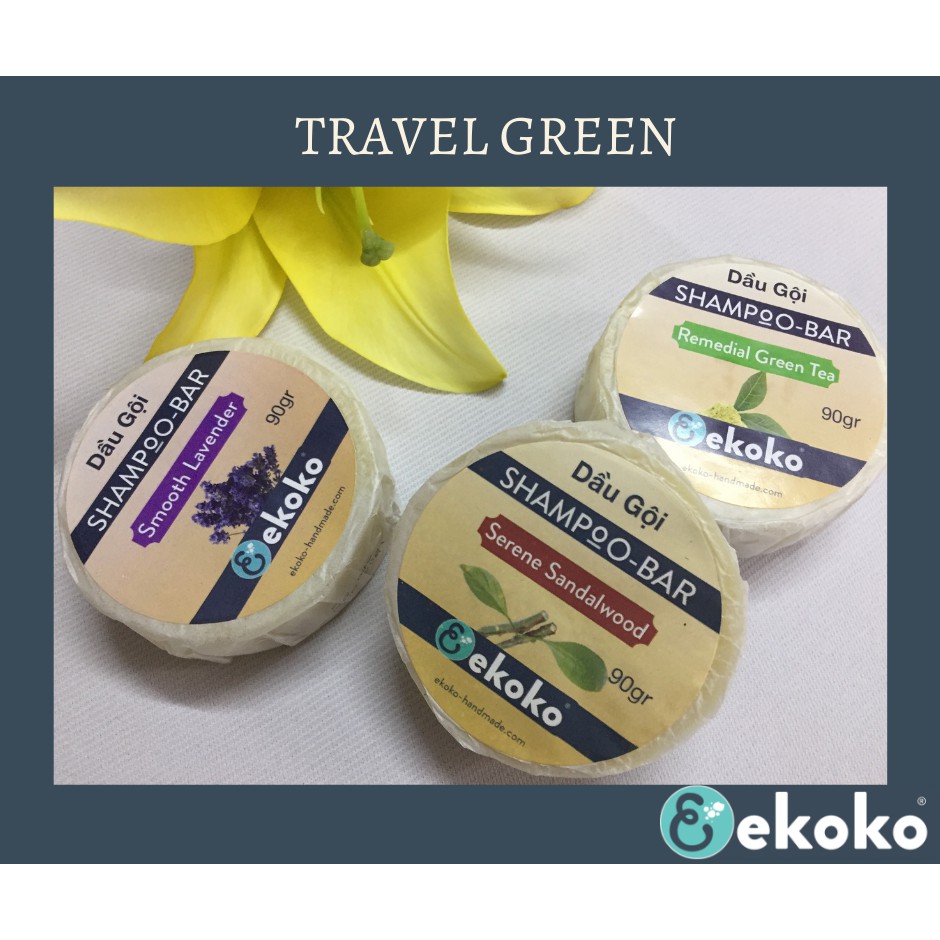 Bánh Dầu gội tự nhiên EKOKO SHAMPOO BAR GREEN TEA (Trà Xanh) 90g cho tóc mỏng, tóc yếu