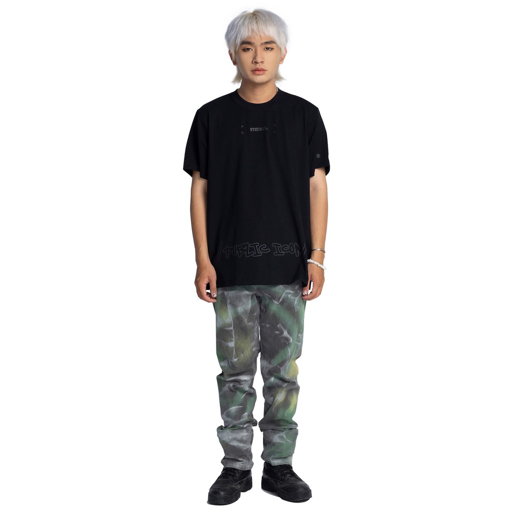 Áo thun 5THEWAY Màu Đen cổ tròn với thiết kế public icon Big Logo Square Tee