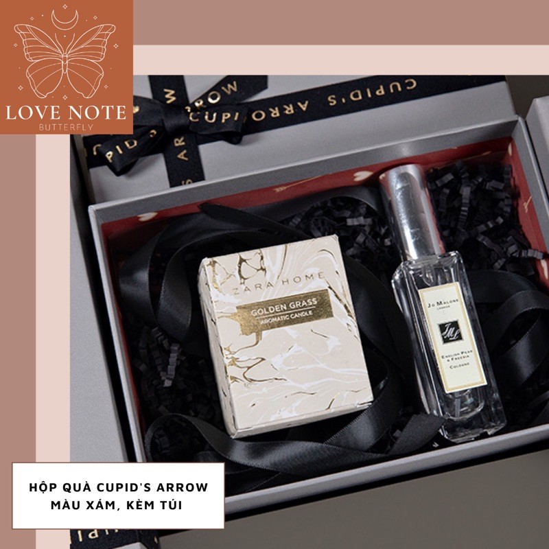 Hộp quà Cupid's Arrow màu xám kèm túi - tặng sinh nhật, valentine 14/2, 8/3 20/10, giáng sinh, noel | BigBuy360 - bigbuy360.vn