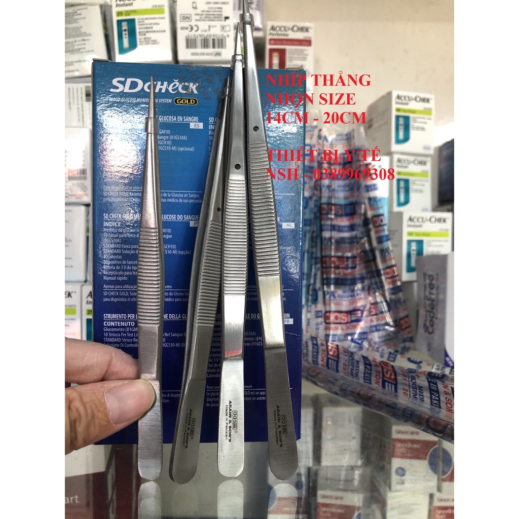 ❤️ Nhíp phẫu tích nỉa y tế thẳng hai đầu nhọn không mấu gắp linh kiện size 14cm 16cm 18cm 20cm hàng Pakistan