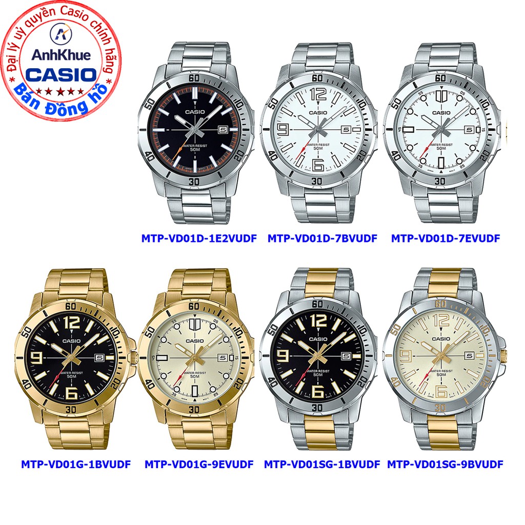 Đồng hồ nam Casio MTP-VD01 MTP-VD01L MTP-VD01GL bảo hành 1 năm chính hãng Anh Khuê dây da chống nước 50m