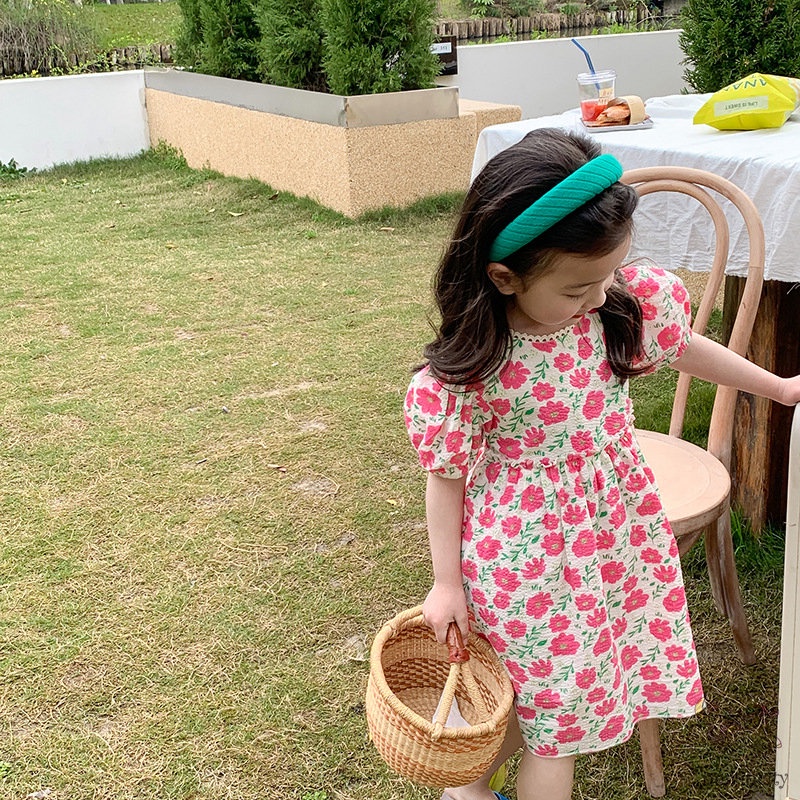 Đầm Công Chúa Tay Phồng In Hoa Kiểu Hàn Quốc Thời Trang Mùa Hè Cho Bé Gái