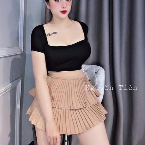 Chân váy 2 tầng xếp ly bồng bềnh CAMNHUNG- CHân váy chất đẹp 2 lớp dày dặn