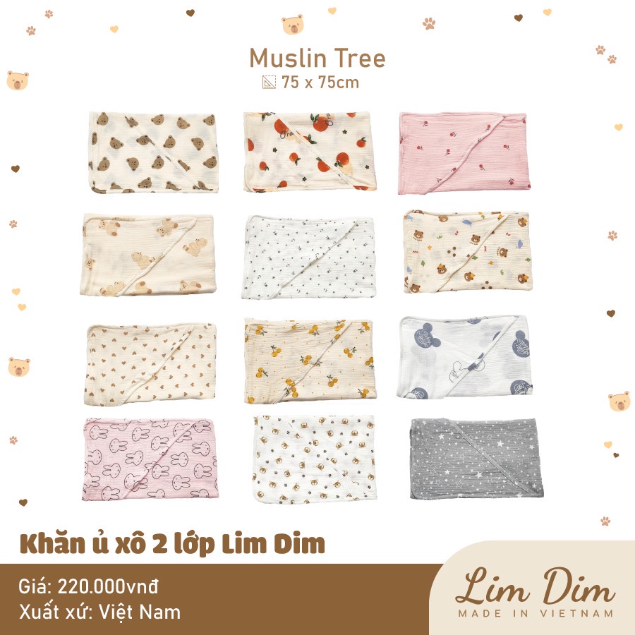 Khăn ủ xô có mũ 2 lớp Lim Dim (75x75cm)