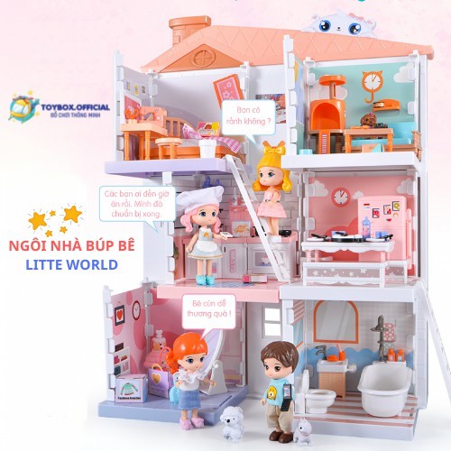 Đồ Chơi Nhà Búp Bê Cho Bé LITTLE WORLD, Búp Bê Trang Điểm,Nấu Ăn, Đồ Chơi Búp Bê Cho Bé 3-6 Tuổi