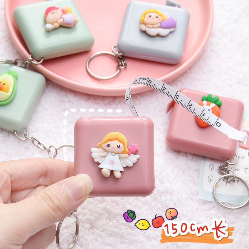 Móc khóa cuộn thước dây rút may mặc dài 1,5m có nút bấm tự động cute