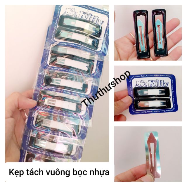 Bộ 2 kẹp tóc mái vuông màu đen bọc nhựa