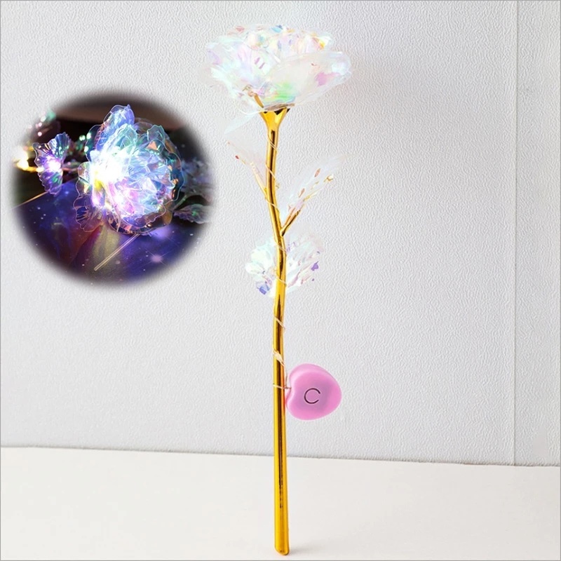 Hoa hồng giả có đèn LED mạ vàng dùng trang trí độc đáo