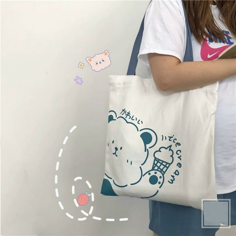 Túi Vải Canvas Đeo Chéo Đa Năng Sức Chứa Lớn Thời Trang Hàn Quốc Cho Nữ