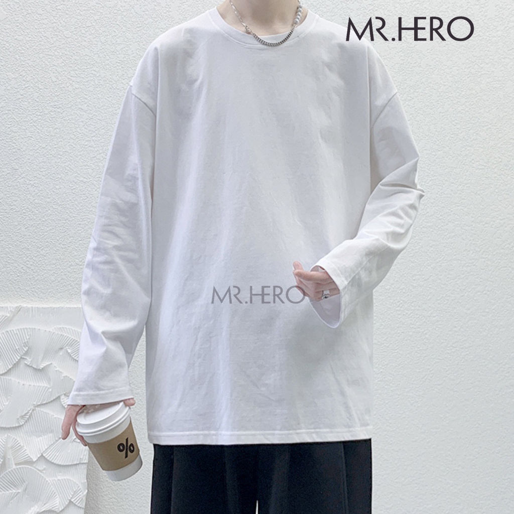 Áo nỉ thun dài tay unisex cổ tròn form rộng chất borip thoải mái khi mặc MrHero 2 màu đen trắng AN06 ,