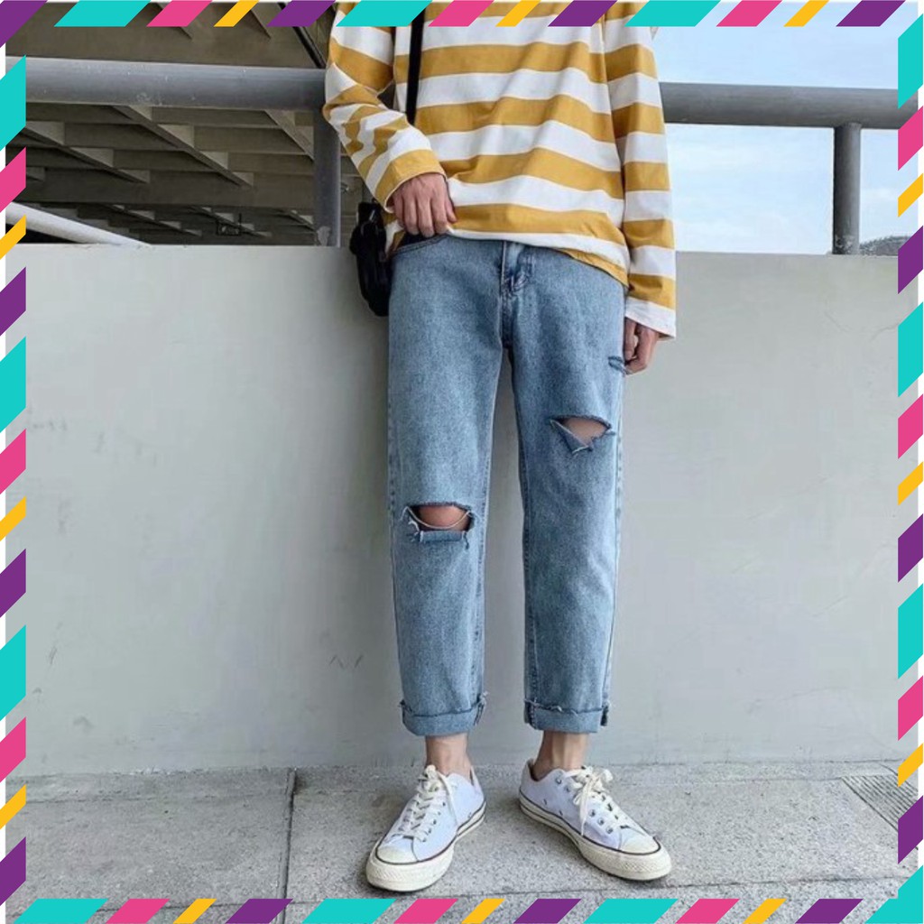 Quần baggy jean nam rách gối phong cách ulzzang siêu hot | BigBuy360 - bigbuy360.vn