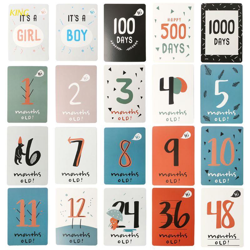 Set 20 Thẻ Đánh Dấu Cột Mốc Tháng In Họa Tiết Hoạt Hình Sáng Tạo Vui Nhộn Làm Phụ Kiện Chụp Ảnh Cho Bé Sơ Sinh